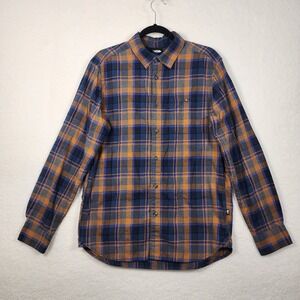 The North Face Men Sz M Plaid Flannel Shirt Blue Orange Long Sleeve Button Up